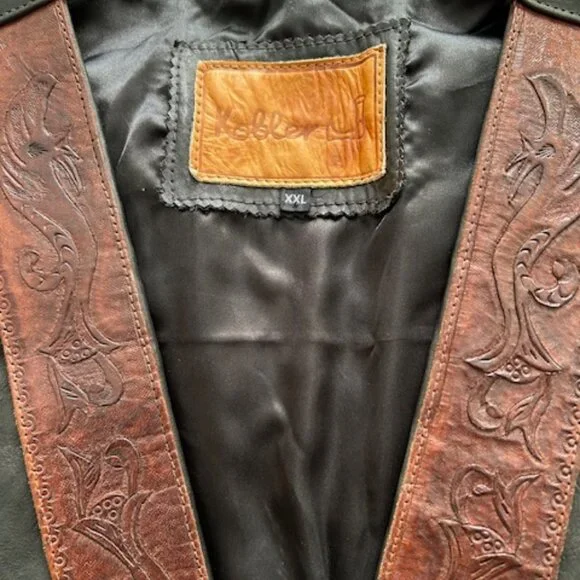 Men's XXL Tooled Leather Vest - Picture 3 of 7